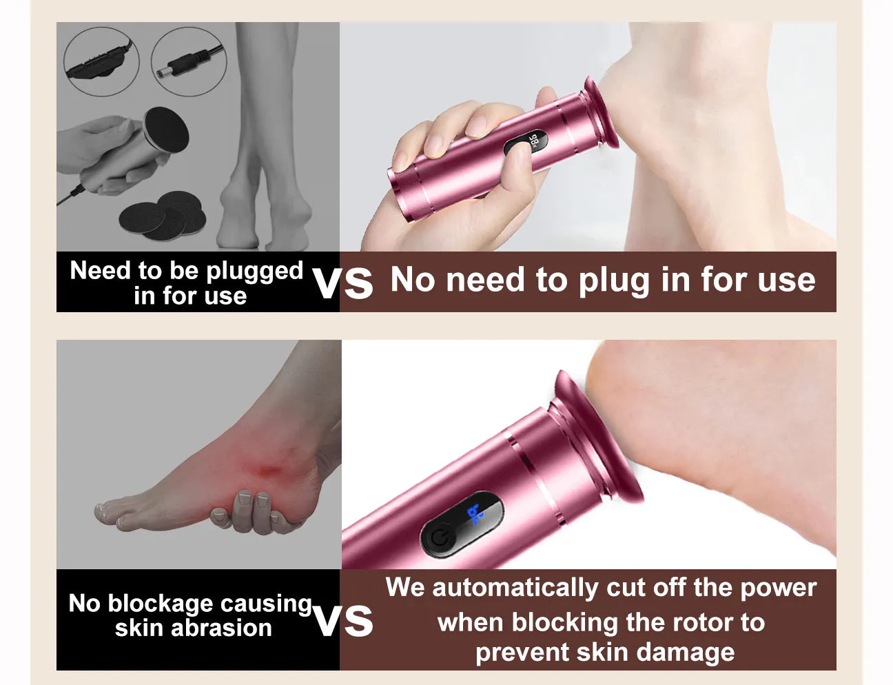 Aluminum Alloy Electric Foot Grinder For Feet - Dual Power Type-C/Battery, Callus & Dead Skin Remover Pedicure Tool