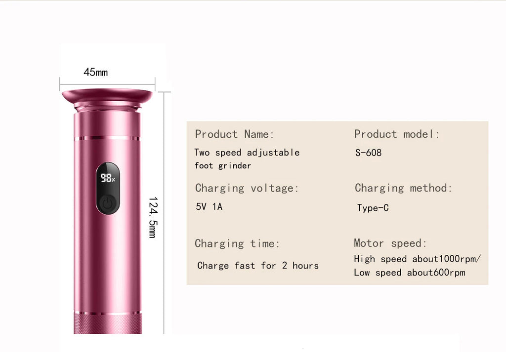 Aluminum Alloy Electric Foot Grinder For Feet - Dual Power Type-C/Battery, Callus & Dead Skin Remover Pedicure Tool